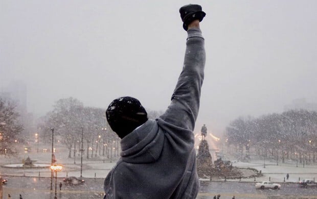 O ponto de parada é o Rocky Steps (passos de Rocky) em frente ao Philadelphia Art Museum