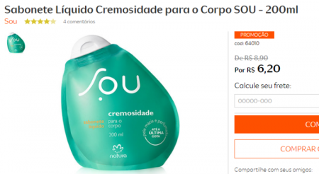 Sabonete Líquido Cremosidade sai por R$ 6,20