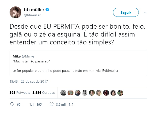 Titi Müller responde comentário machista de internauta