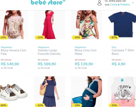 Bebê Store tem até 87% OFF em roupas para gestantes, infantis e sapatinhos