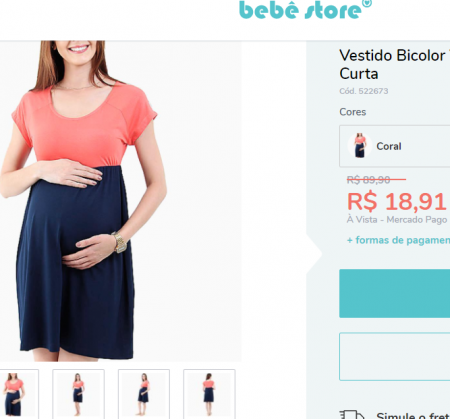 Vestido Bicolor: de R$ 89,90 por R$ 18,91