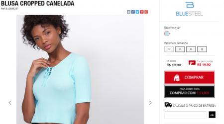 Blusa cropped canelada sai por R$ 19,90