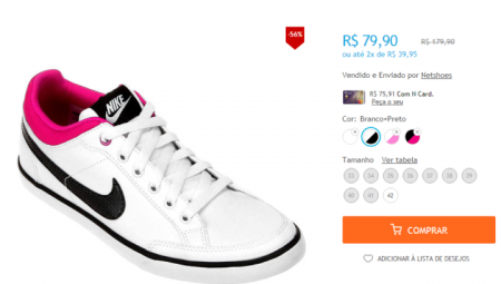 Calçado Nike sai por R$ 79,90