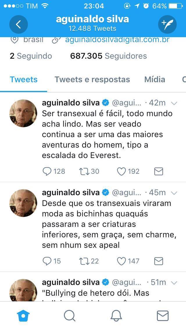 Tuítes transfóbicos de Aguinaldo Silva