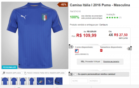 Camisa Itália está com 52% de desconto