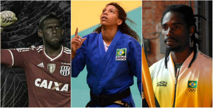 Da esq. para dir.: o goleiro Aranha, a judoca Rafaela Silva e o lutador de taekwondo Diogo Silva