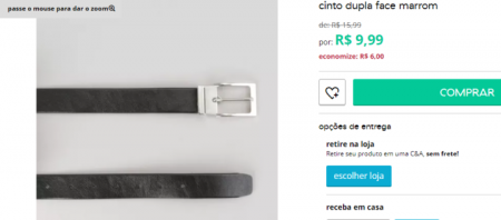 Cinto dupla face sai por R$ 9,99