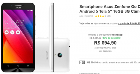 Smartphone Asus está com 48% de desconto