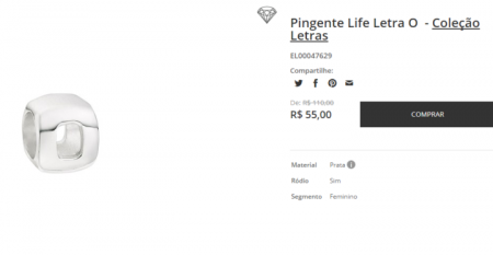 Pingente da coleção letras está com 50% OFF