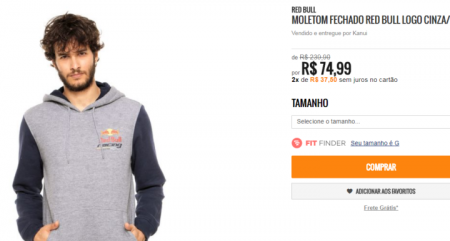 Moletom fechado da Red Bull está com 70% OFF