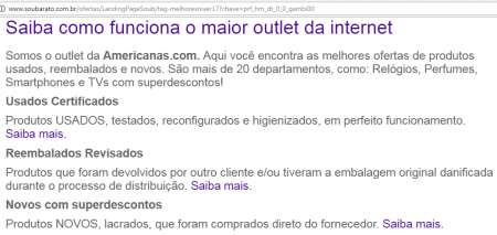 Site avisa ao lado dos produtos quais são novos (N), reembalados (R) ou usados (U)