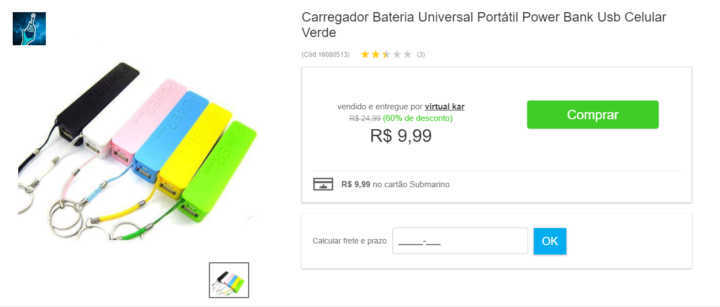 O power bank sai por apenas R$9,99 e você ainda pode escolher sua cor preferida!