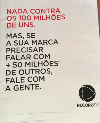 Anúncio da Record provoca Globo