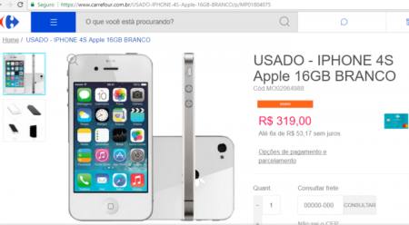 Carrefour tem iPhone usado- com garantia- a partir de R$ 319,00