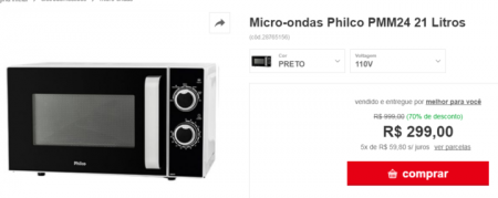 Micro-ondas Philco está com 70% OFF