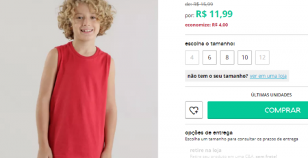 Regata infantil sai por R$ 11,90