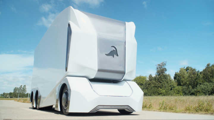 Protótipo do caminhão elétrico T-Pod, que percorre até 200 quilômetros sem precisar de recarga de energia