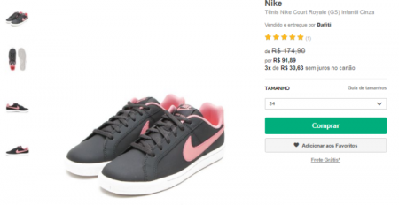 Calçado Nike eswá com 47% de desconto