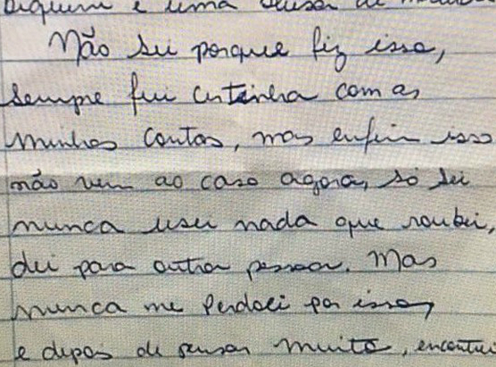 Uma mulher enviou uma carta pedindo desculpas por ter furtado uma loja em Dourados, no Mato Grosso do Sul