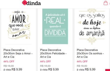 Dinda tem quadros, placas decorativas e relógios a partir de R$ 10