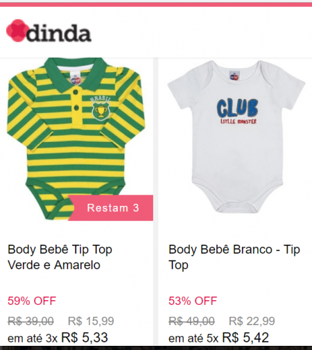 Dinda tem promoção em peças da Tip Top, muitas por menos da metade do preço