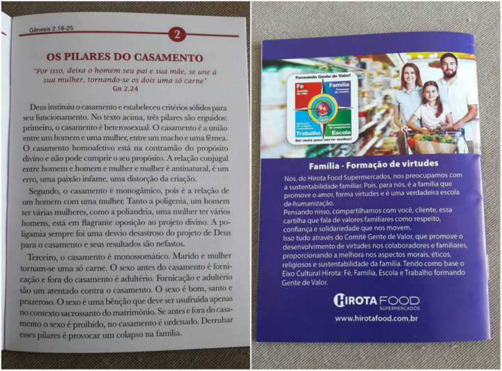 Cartilha distribuída pelo Hirota fala em “valores da família” e excluem famílias formadas por homossexuais