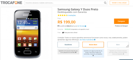 Samsung Galaxy Y Duos sai por R$ 199