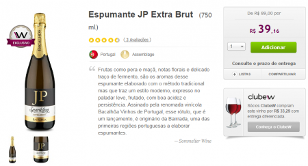 Espumante JP Extra Brut está com 56% de desconto