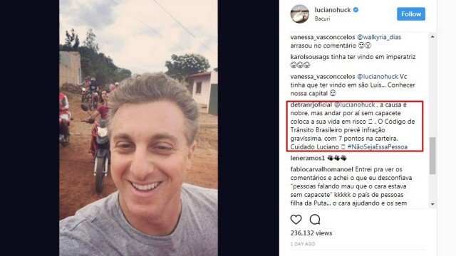 Luciano Huck aparece sem capacete de carona em uma motocicleta