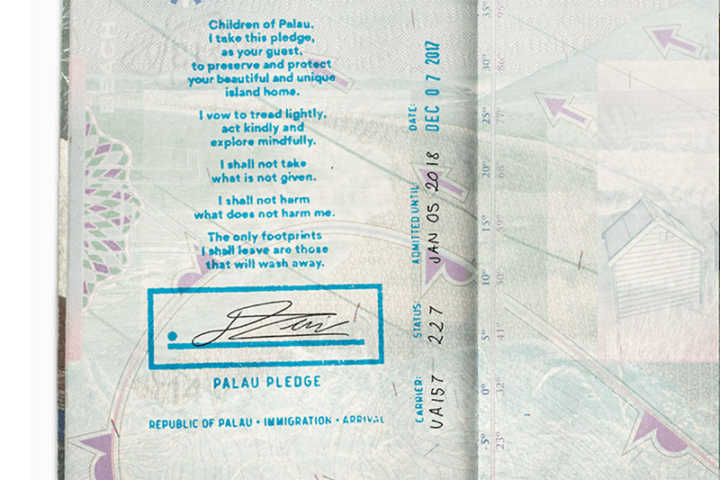 Passaporte com a promessa de conservação ambiental de Palau