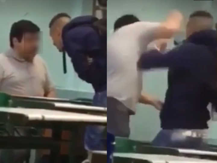 Cenas do vídeo que captou o momento da agressão em sala de aula