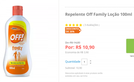 Repelente OFF está com 26% de desconto