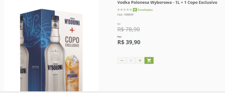 Litro de vodka + copo + R$ 39,90, em promoção no site do Pão de Açúcar