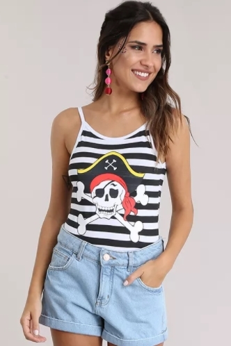 Body Carnaval Pirata Listrado Branco | R$ 39,99