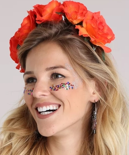 Tiara Carnaval com Flores Laranja | R$ 39,99