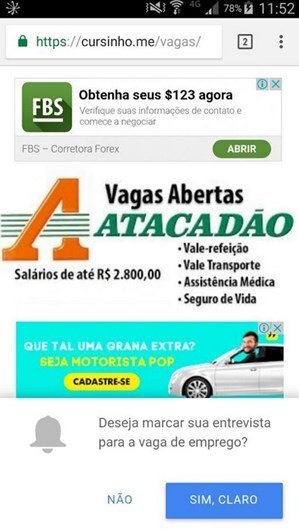 Quando usuário clicava no link, abria essa mensagem