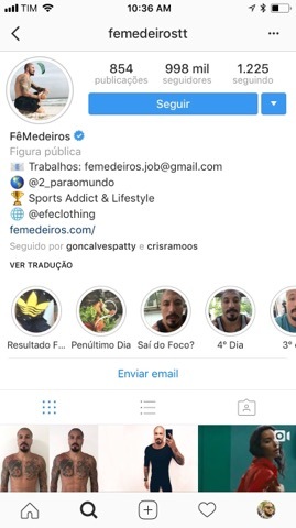 No Stories, Fernando Medeiros mostrou sua rotina diária