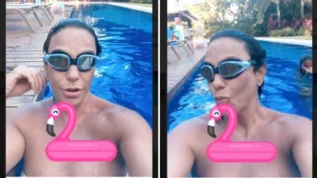 Ivete Sangalo posa fazendo aula de natação