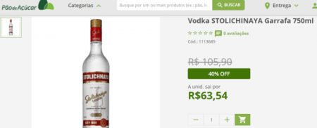 Site do Pão de Açúcar está com até 40% de desconto em Gins e Vodkas