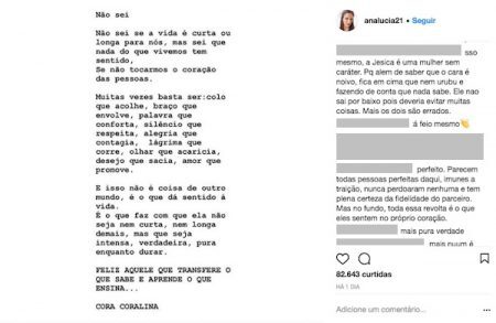 Print de post da página de Ana Lúcia Vilela