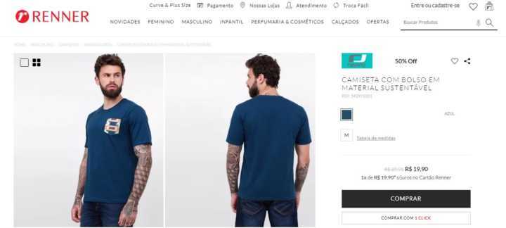 Camisetas masculinas estão à venda na loja on-line da Renner com 50% de desconto