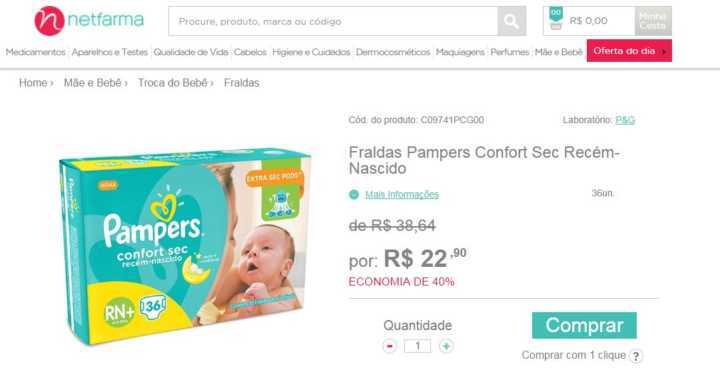 Netfarma oferece fraldas Pampers com descontos de 40%