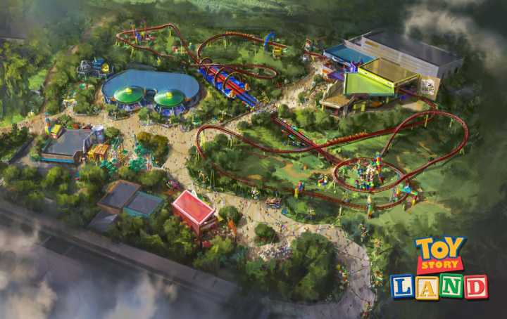 Vista aérea da Toy Story Land que terá 45 mil metros quadrados no Hollywood Studios em Orlando