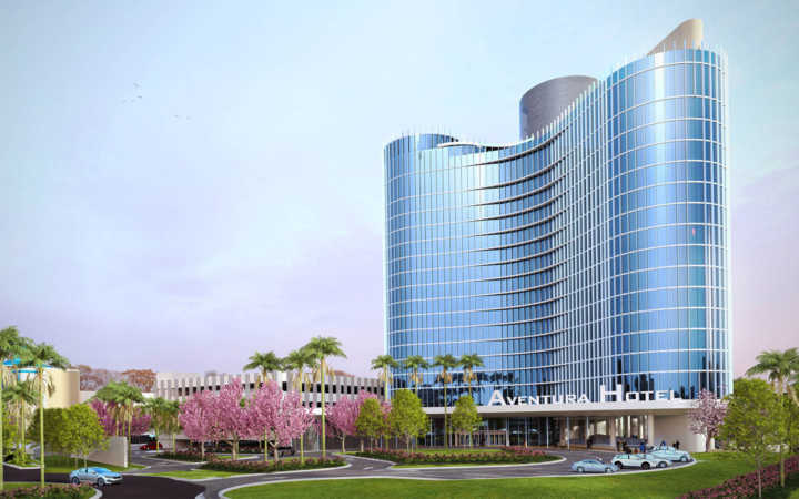 Fachada do Universal’s Aventura Hotel, que tem inauguração prevista para agosto