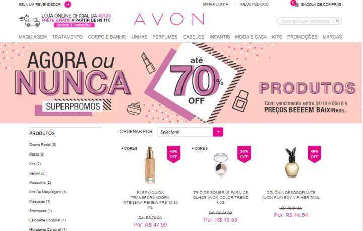 Avon vende em sua loja on-line produtos próximos ao vencimento com até 70% de desconto