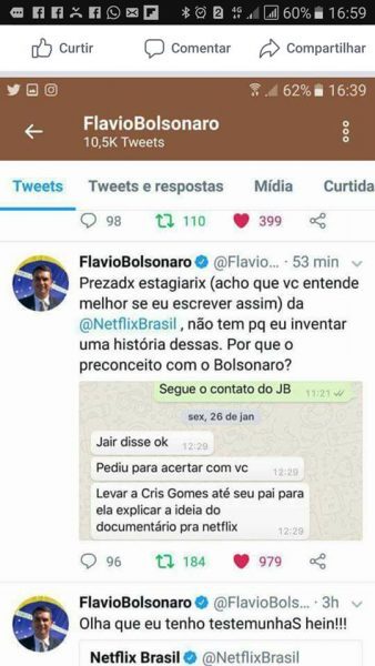 Você está louca, querida', diz Netflix a Flávio Bolsonaro no