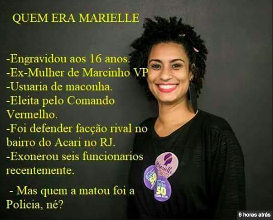 Imagem repleta de mentiras sobre Marielle que circula em redes sociais