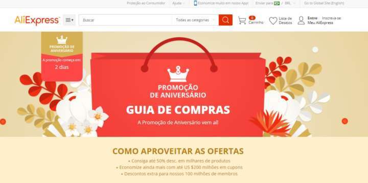 AliExpress faz promoção de aniversário