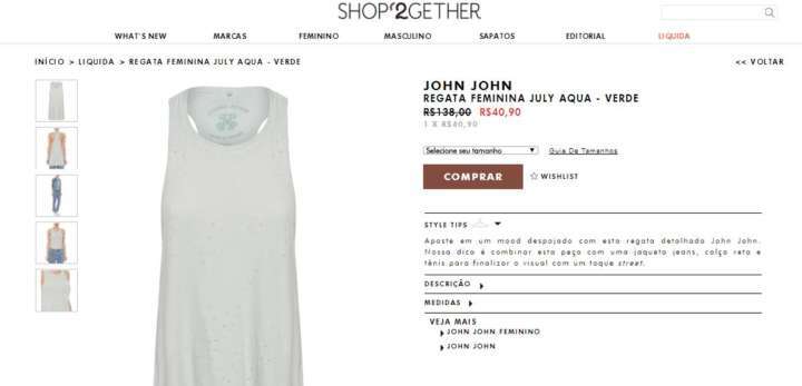 John John e outras marcas são vendidas com desconto no site da Shop2gether