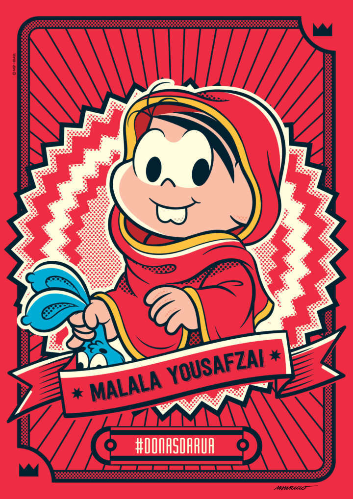 Mônica representando Malala Yousafzai em exposição